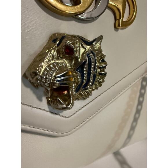 $3999 Gucci Vitello Palmellato Lux Crystal Medium Rajah Shoulder Bag White - Picture 6 of 16